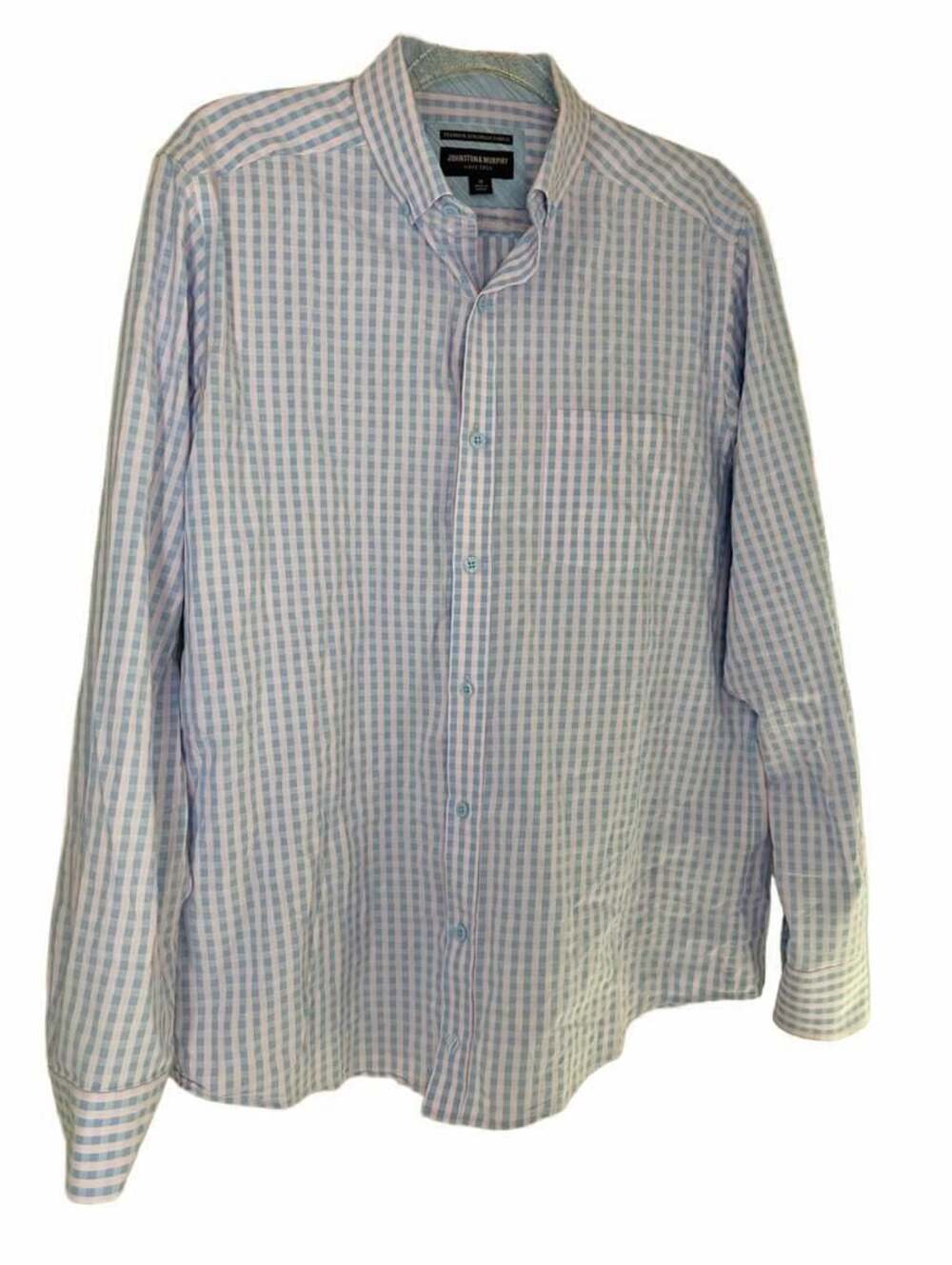 Johnston & Murphy Men's Pink and Blue Gingham Button-Down Long Sleeve Shirt Size